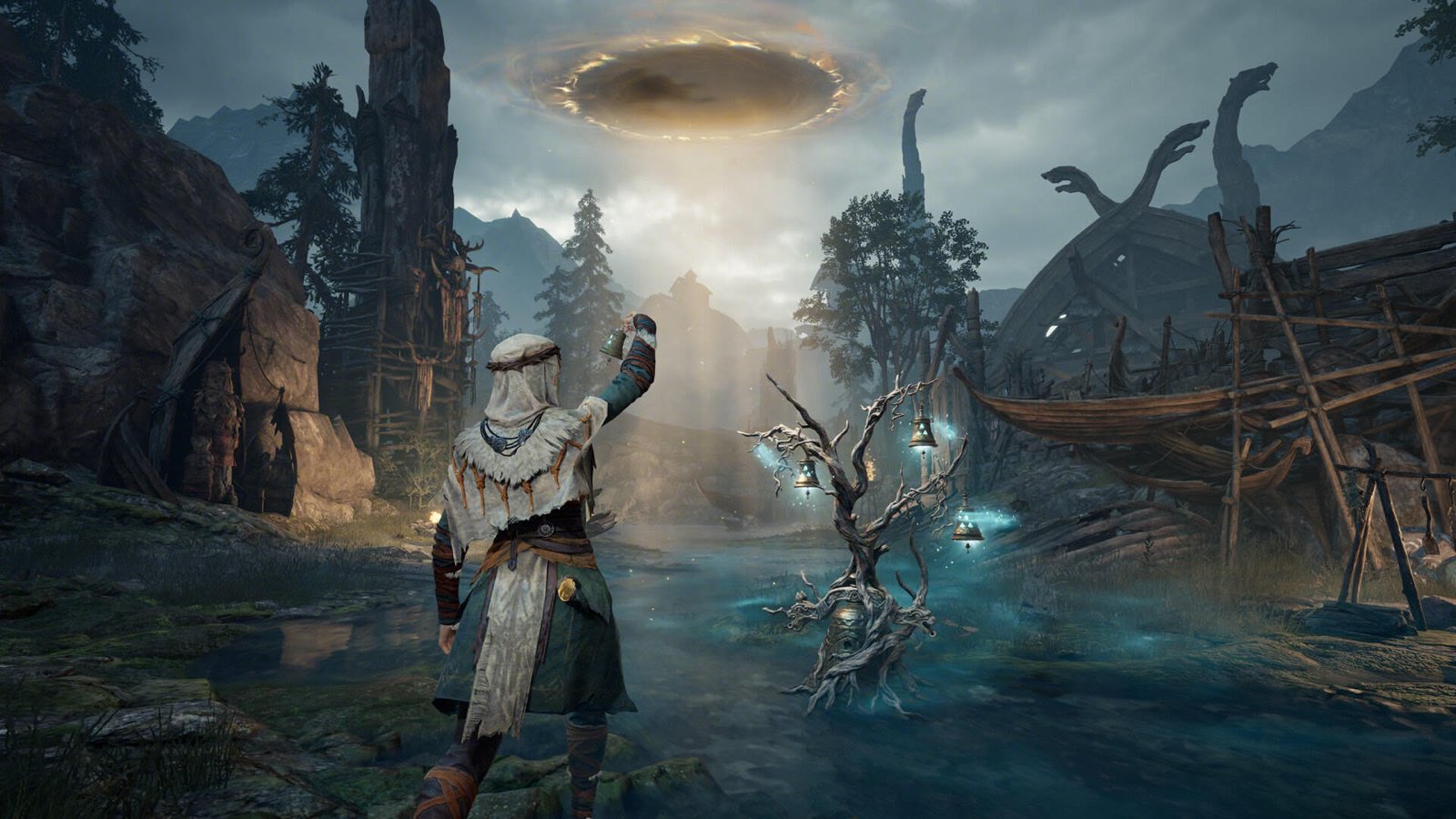 A Gyldhunter raising an extraction bell beneath the golden extraction vortex