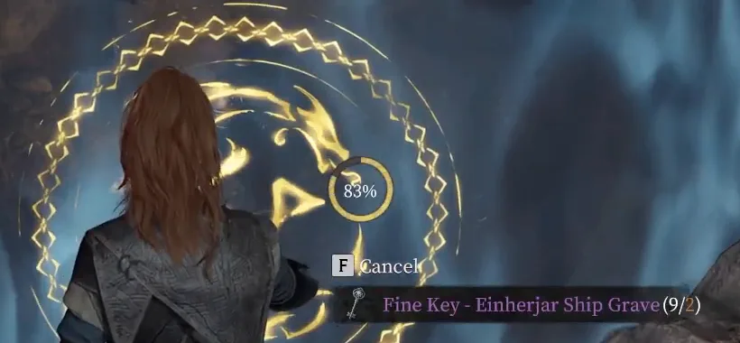 An in-game unlock ring mid-turn with the key named beneath it