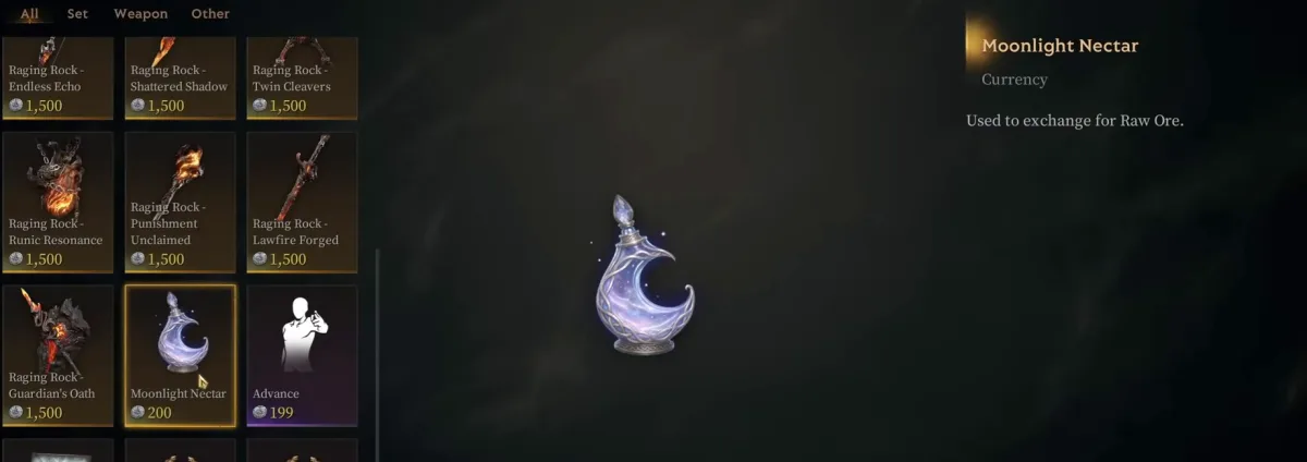 In-game Moonlight Nectar store card used in the Star Silver cosmetic chain